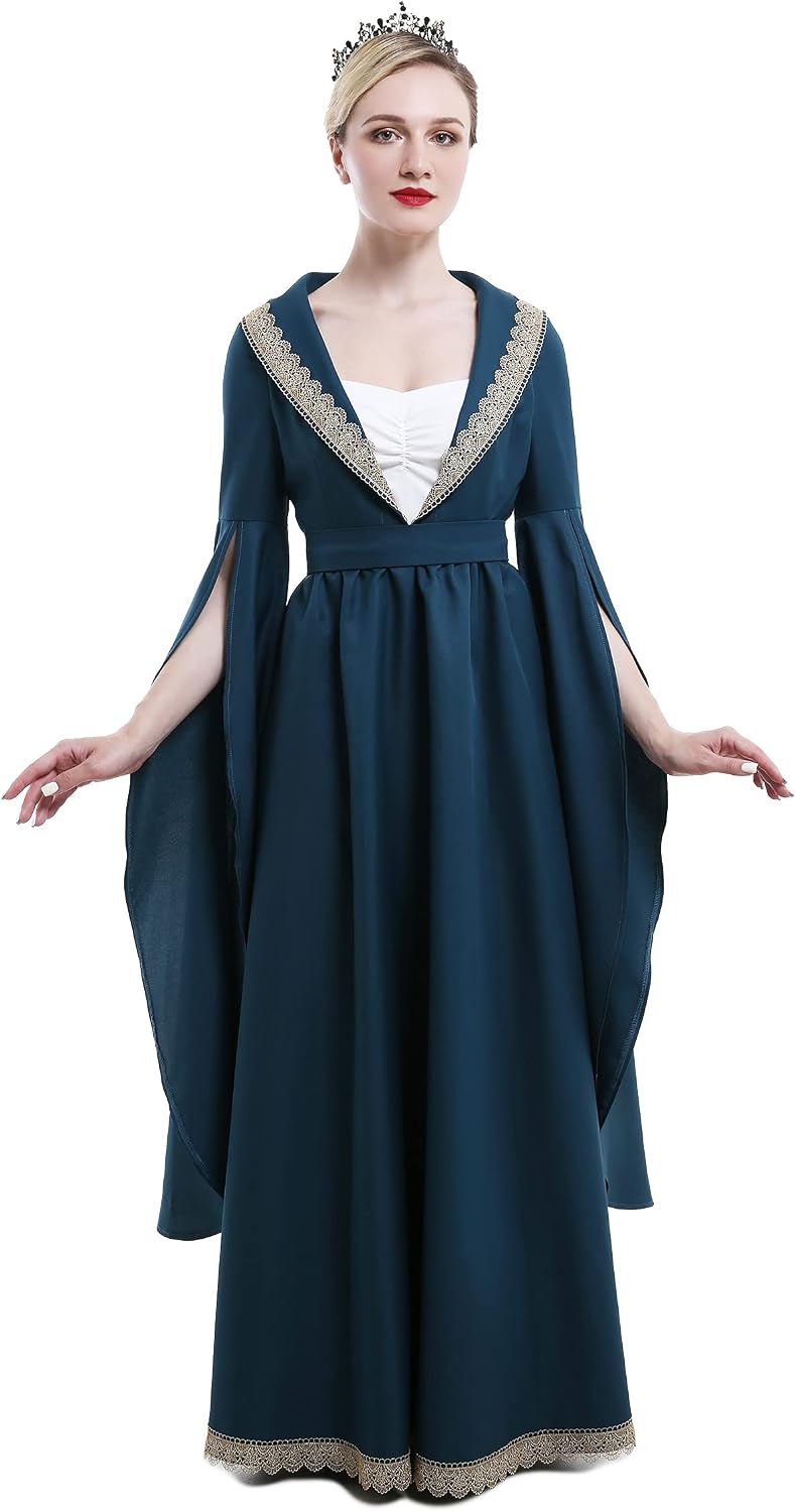 daizbella Renaissance Dress Women Medieval Queen Costume Court Style Historical Medieval Dress Fake Two-piece Dress
