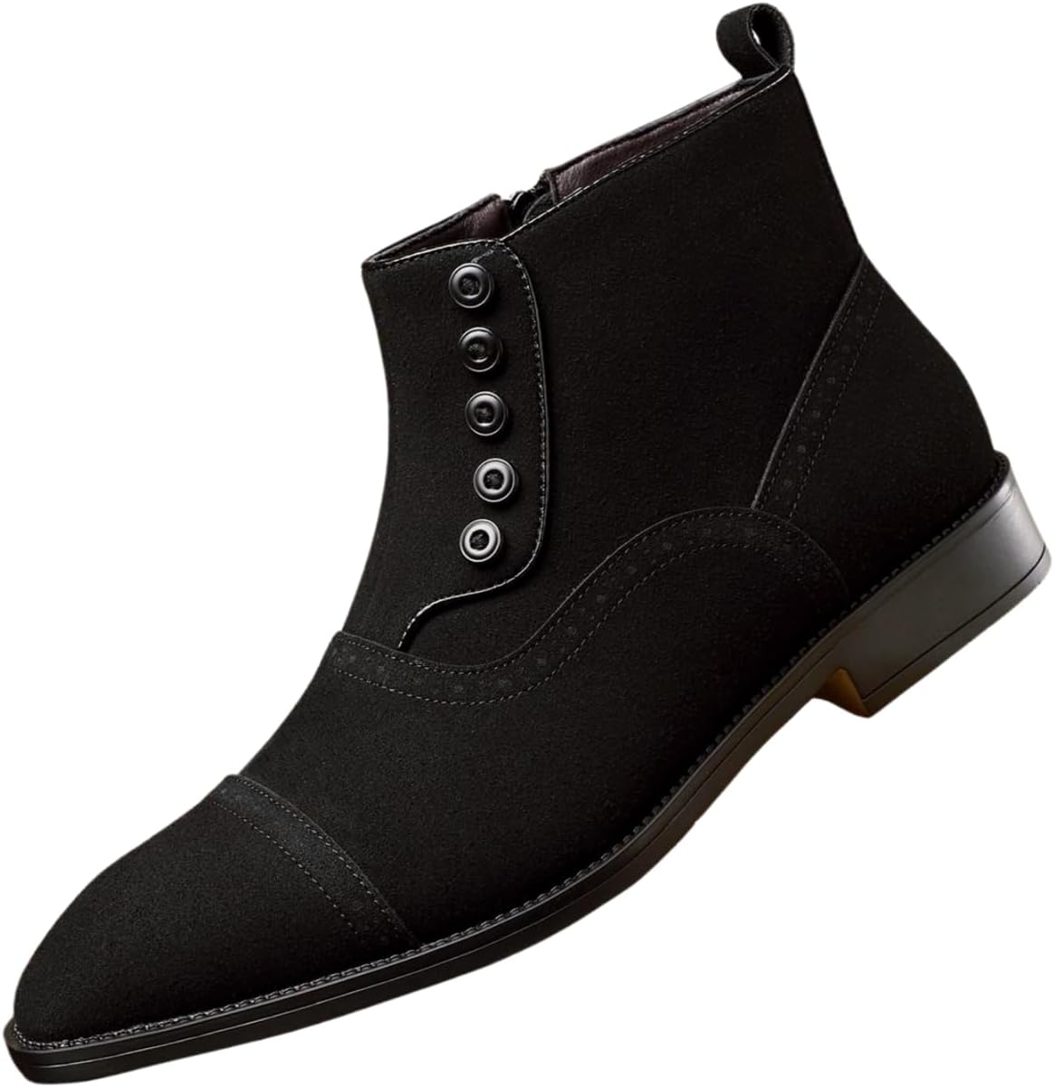 Santimon Men's Suede Button Dress Boots Vintage Victorian Brogue Casual Ankle Boot with Side Zipper