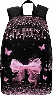 블랙 핑크 나비매듭 학교 백팩, 여아용 아동용, 43.2cm(17인치) 귀여운 만화 백팩, 학생을 위한 대용량 책 문구 가방, 나비 애호가를 위한 선물