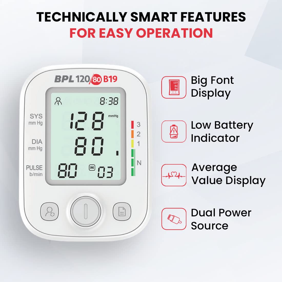 BPL Medical Technologies B19 Digital Blood Pressure Monitor with USB, LCD Display, 3 Years Warranty|BP Apparatus for Home|Hypertension & Managing Heart Health Device - White