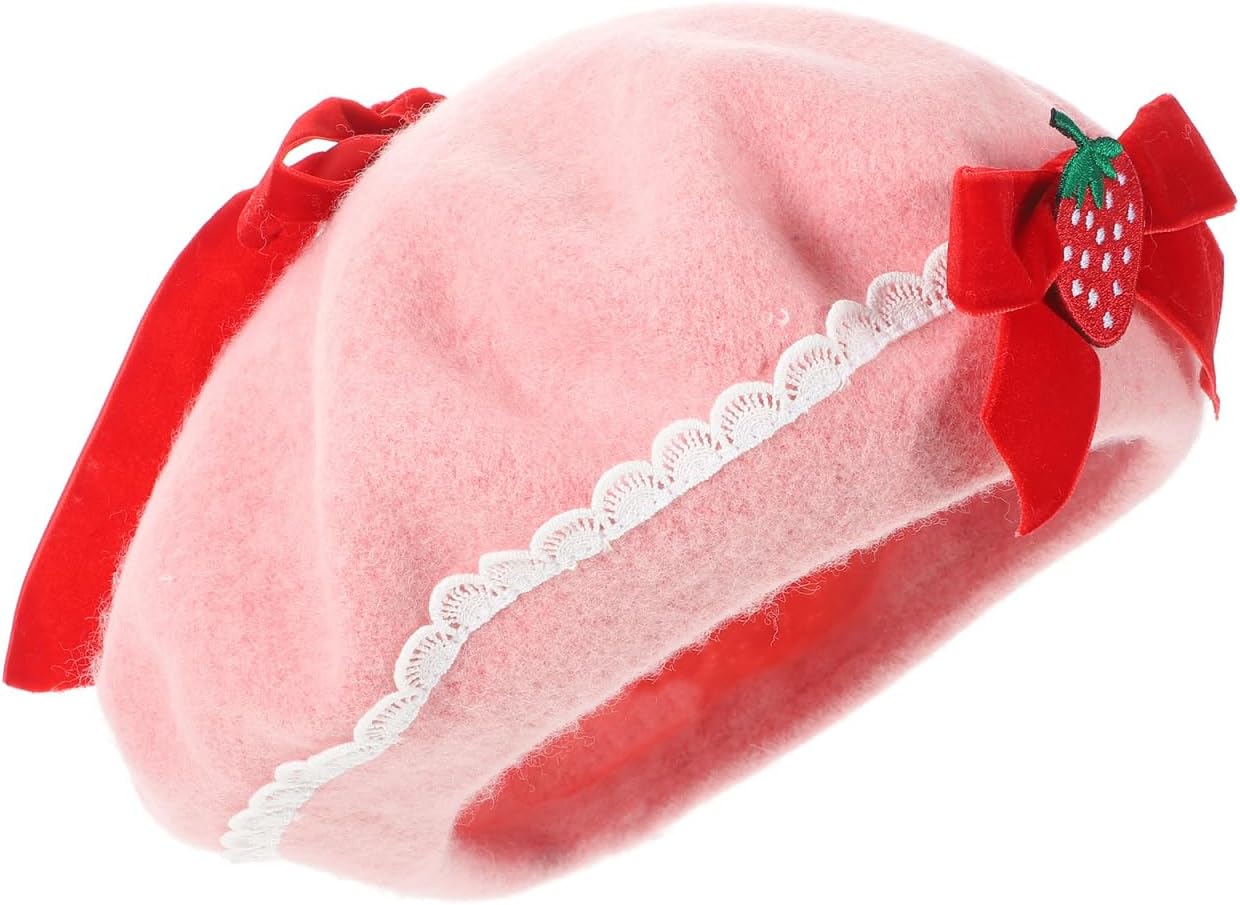 Pink Bow Beret Hat for Women Sweet Decorative Fashion Berets with Warm Breathable Material Ideal for Christmas Halloween Birthday and New Year Party Accessories