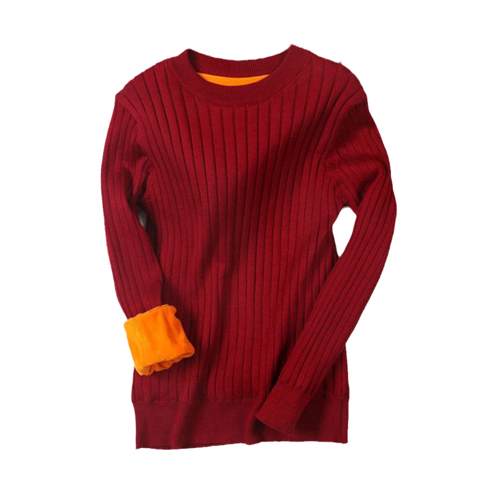 Más el Tamaño Grueso De Terciopelo Cálido Mujeres Suéter Básico Otoño Invierno Acanalado Jersey De Punto Superior Negro Blanco, Rojo Vino 006, L