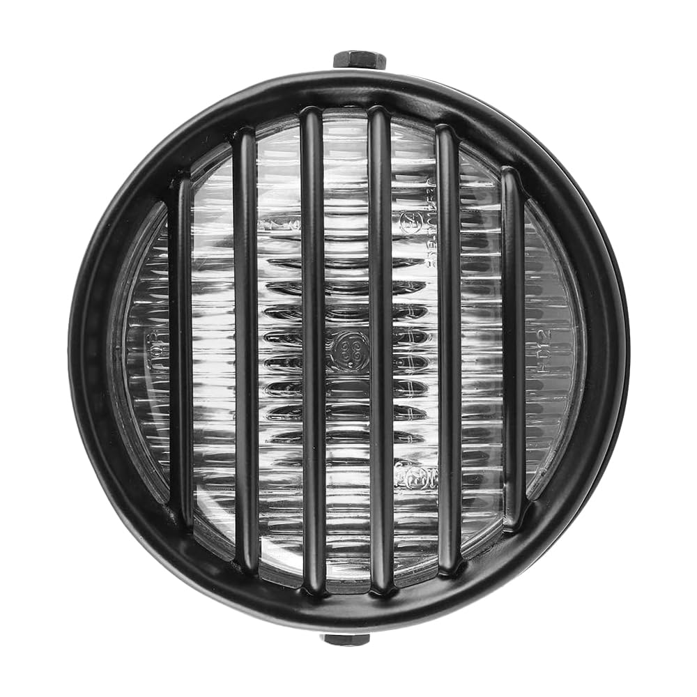 MACHSWON Reflektor motocyklowy 14,5 cm, uniwersalny 35 W 12 V motocykl retro czarna obudowa czołówka przedni reflektor, halogenowa lampa czołowa, osłona na kratkę z uchwytem, bursztynowa soczewka