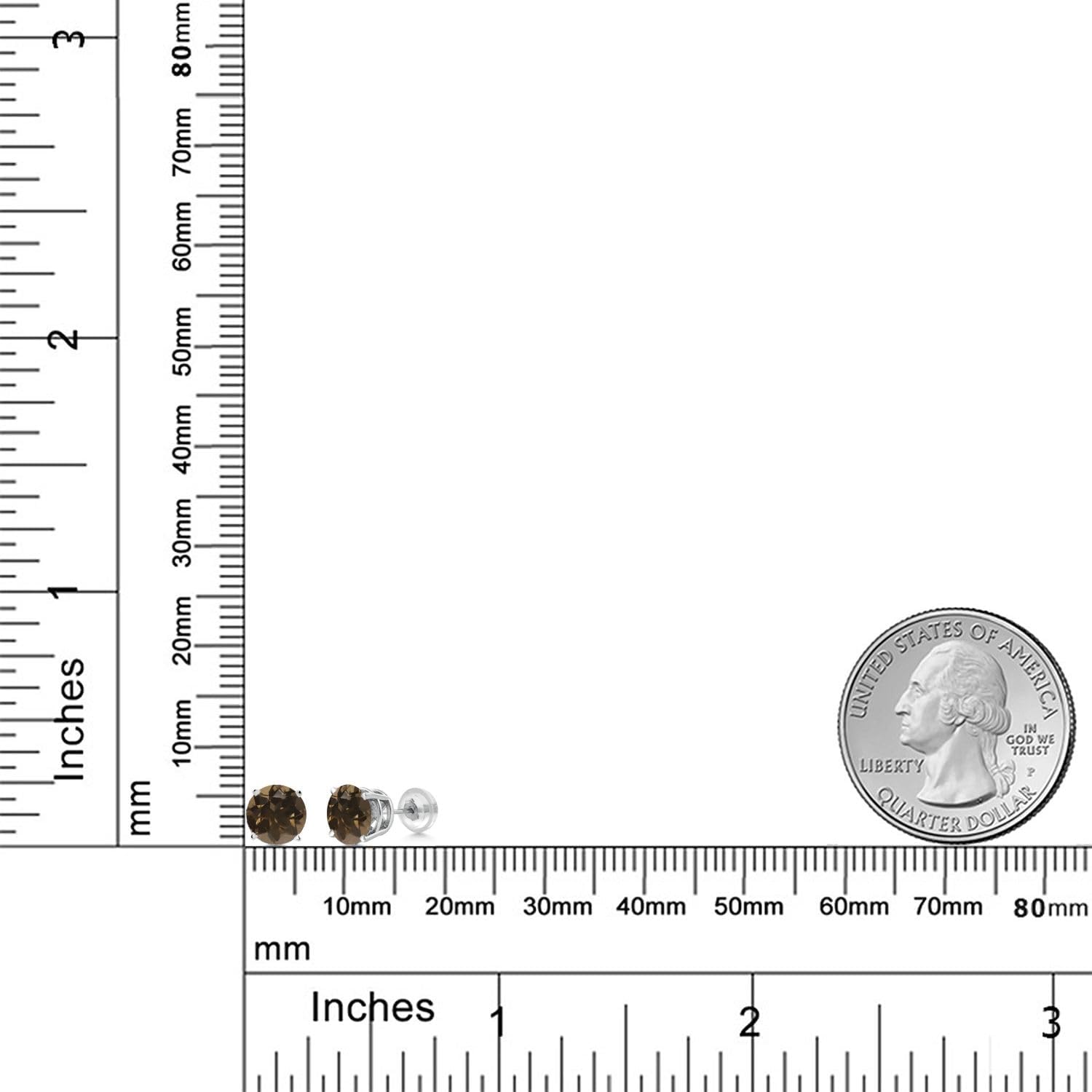 Gem Stone King 14K White Gold Brown Smoky Quartz Women Stud Earrings for Women | 1.60 Cttw | Round 6MM | Fine Jewelry Gifts for Women Mom Wife Her