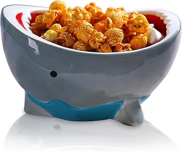 40 oz Shark Attack Bowl Cute Candy Popcorn Serving Bowl Ceramic, 3D Cartoon Large Storage Bowls for Fruit Key Party Decoration Holiday Gifts, Blue Grey
