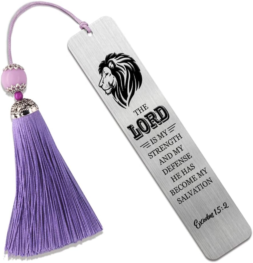 DYJYBMYThe Lord is My Strength and My Defense Engraved Metal Bookmark, Stainless Steel Bookmark for Women, Bible Verse Bookmark Gifts for Book Lover Friend Sister, Inspirational Christian Gifts