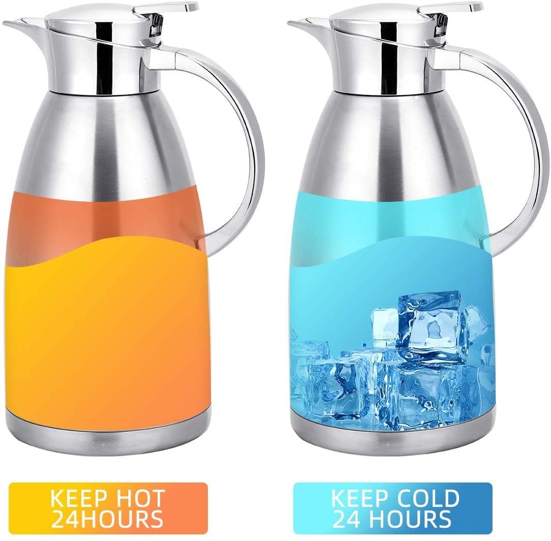 Edelstahl-Isolierkanne 2,3 Liter – Silber – Doppelwandige Vakuum-Kaffeekanne für Heiß- & Kaltgetränke, 18/8 Edelstahl, Auslaufsicher, Leicht zu Reinigen