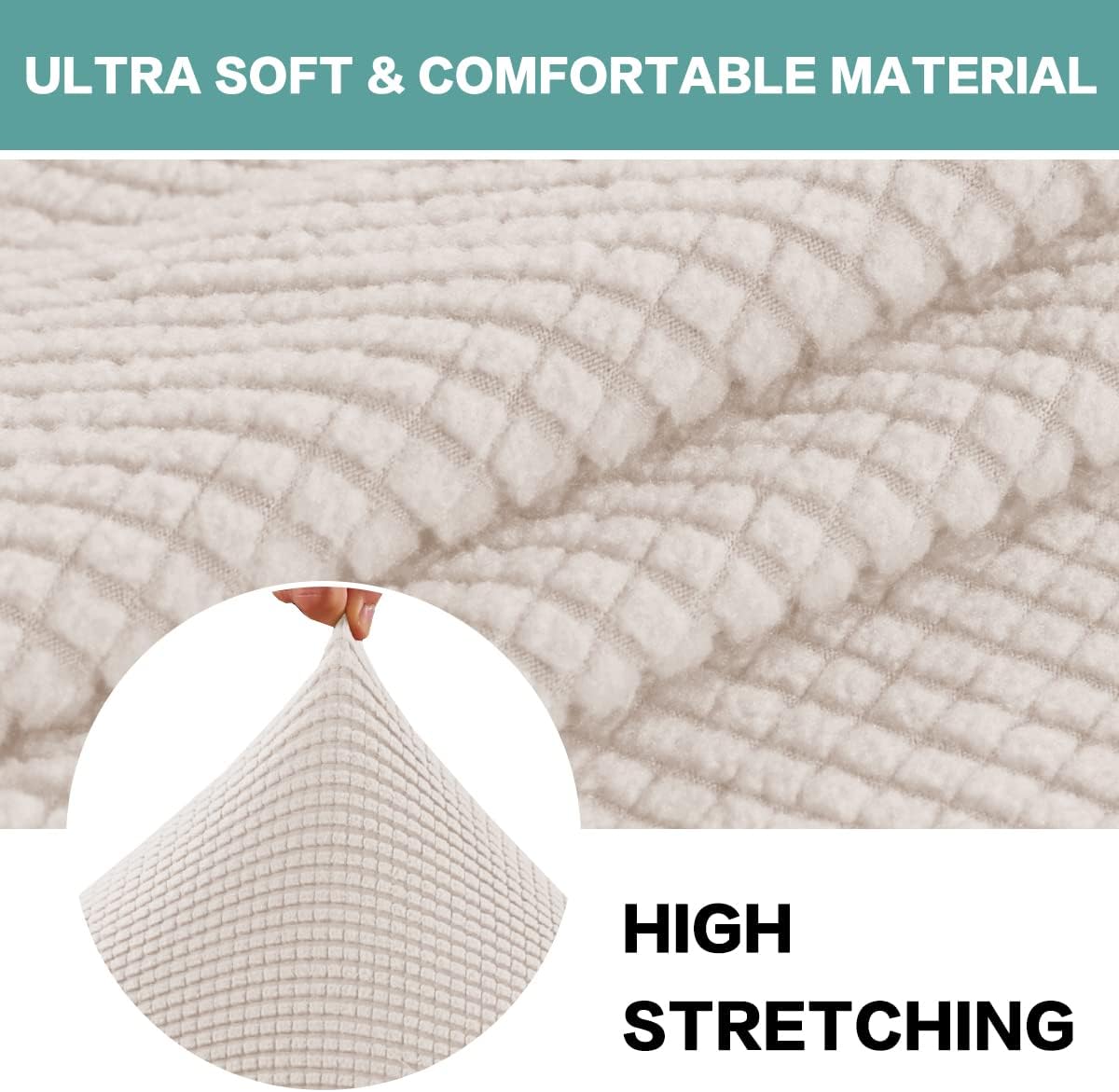 Turquoize Stretch Ottoman Cover Ottoman Slipcover Sofa Cover Footstool Protector Storage Ottoman Covers Furniture Protector Soft Rectangle slipcover with Elastic Bottom (Large, Ivory White)