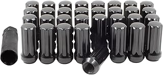 Wheel Accessories Parts 32 Pcs 14mm 1.50 14x1.50 Thread Truck 1.90" Long Spline Lug Nuts Black Truck 7 Spline Fits 1999+ Chevy Silverado GMC Sierra 2500 3500 Ford 2005+ F250 F350 2011+ Ram 2500 3500