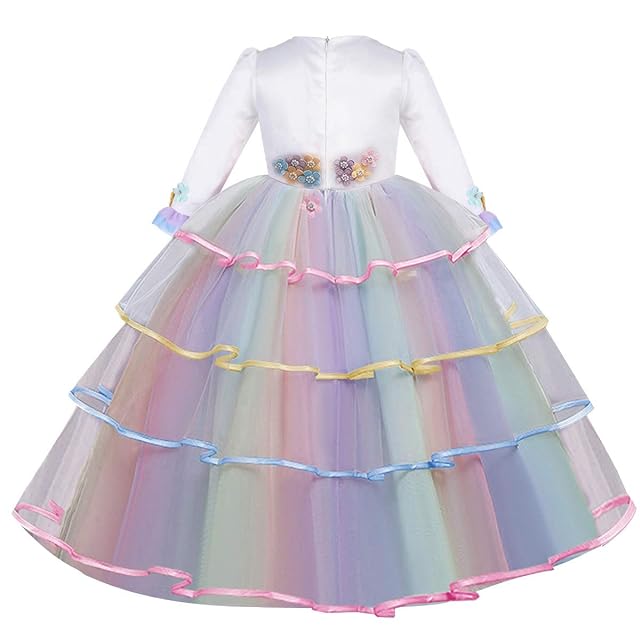 Foto 3 de 6 de CinheyU Niñas Disfraz de Carnaval Manga Larga Vestido de Unicornio Princesa Cumpleaños Boda Fiesta de Cosplay…