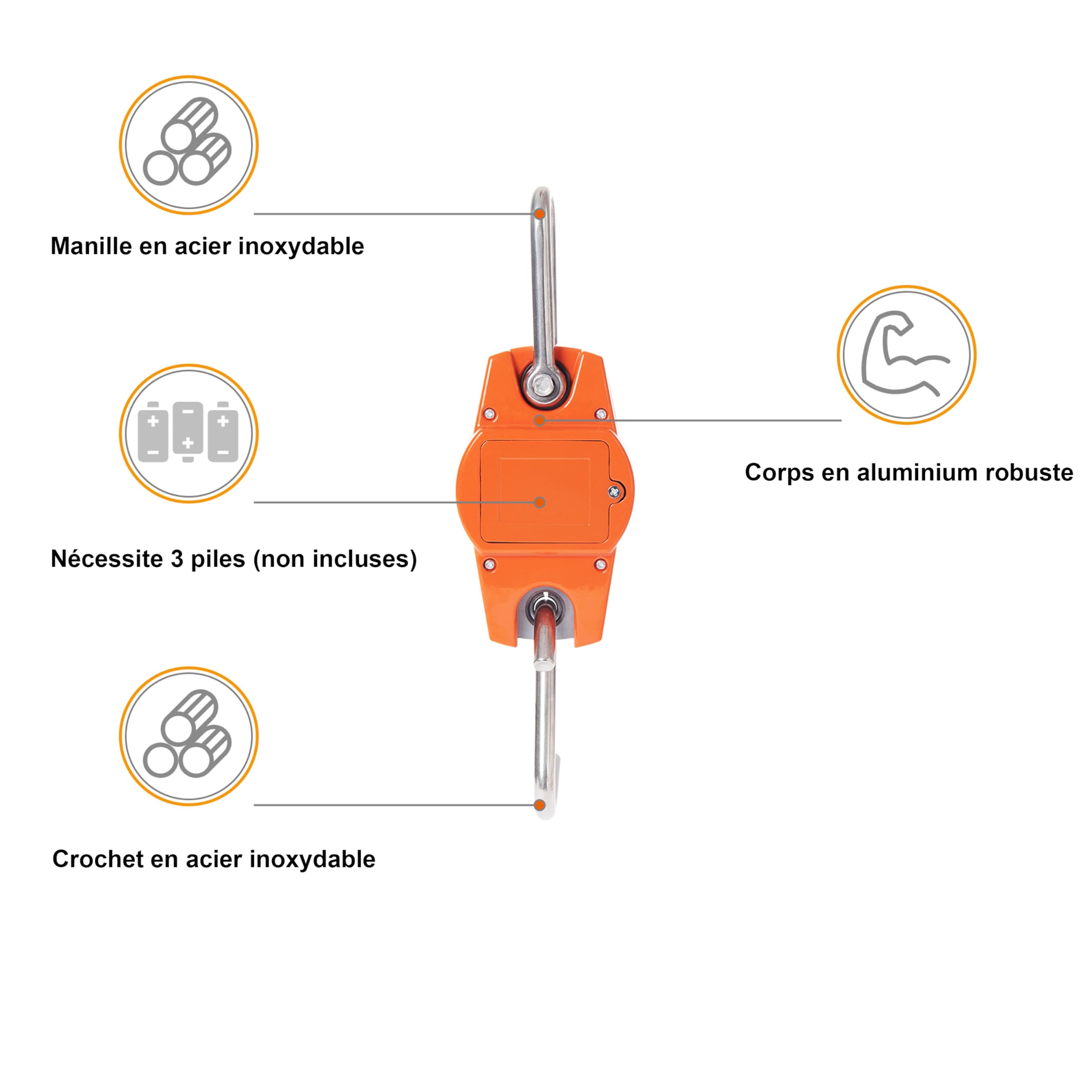 Hyindoor Peson Electronique 300kg Balance Crochet Suspendu Dynamomètre LCD Crochet Peseur Industrielle Pèse Poids 300kg/600lbs