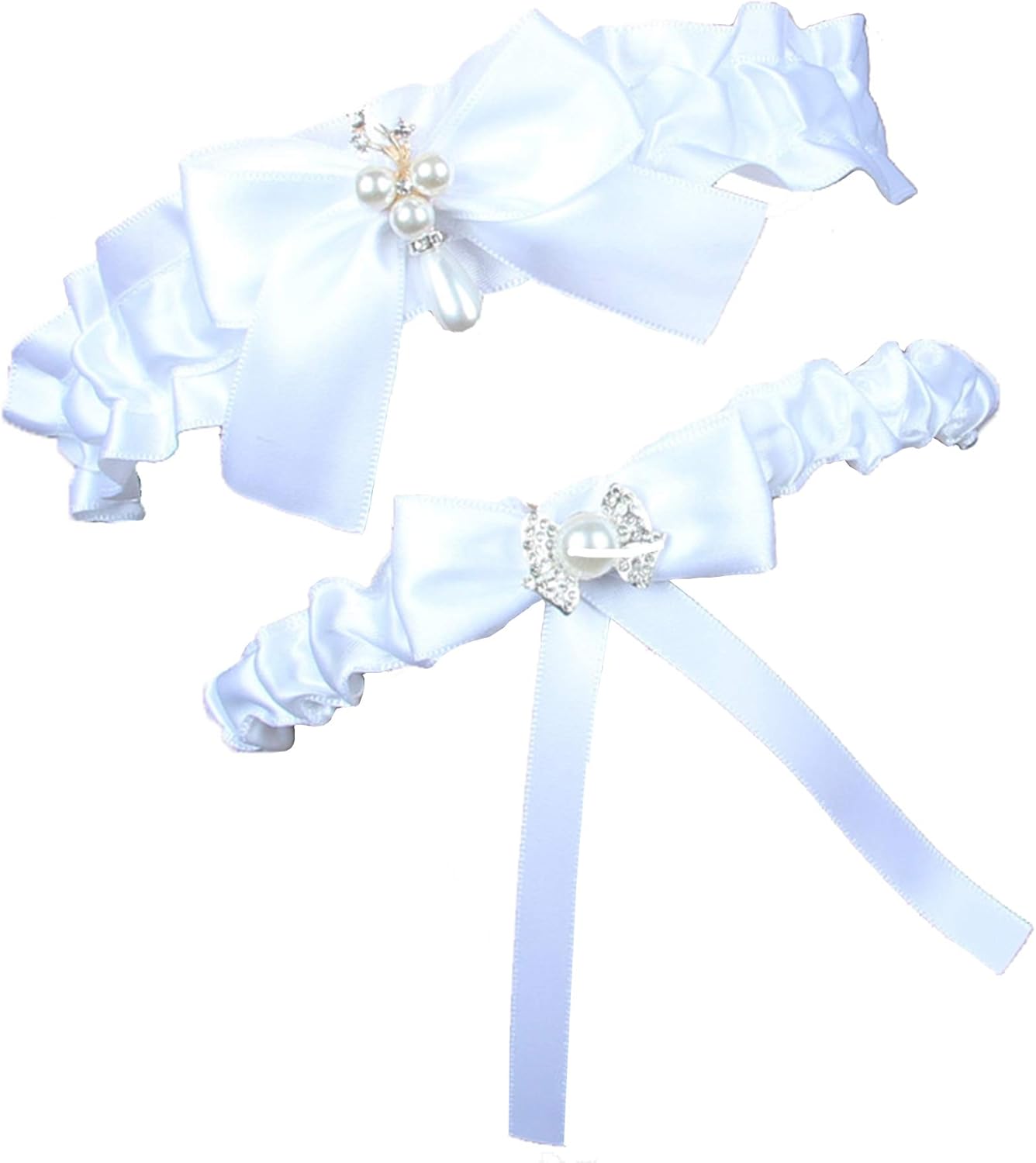 Campsis Pearl Bridal Garter Set Beige Flower Wedding Garters Belt For Bride Crystals Lace Garter Belt Prom Bachelorette Party For Women And Girls 2PCS