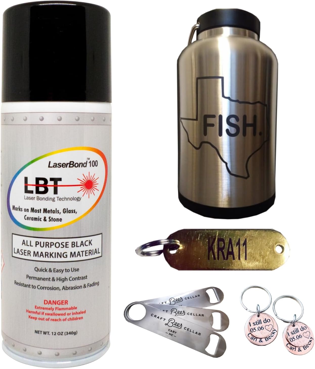 LaserBond 100 Aerosol Black Laser Marking Spray 12 oz, Compatible with CO2 Fiber Diode and YAG Laser Engravers, Permanent Marks on Metal Glass Stone and Ceramic