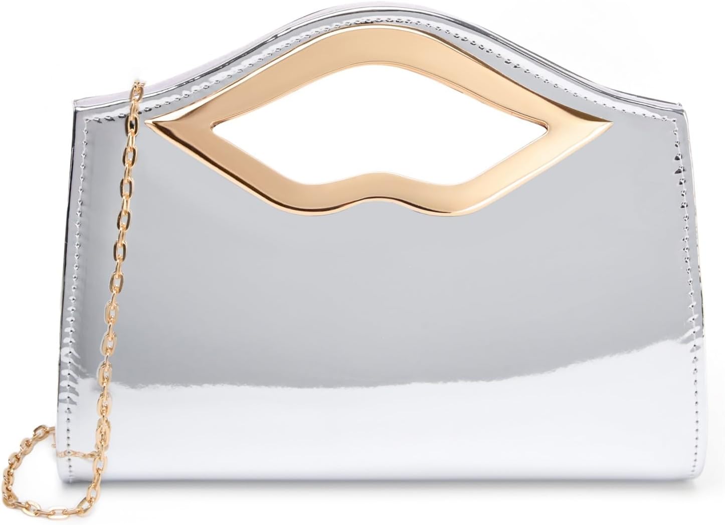 DETARA Patent Leather Evening Clutch Purse for Women Lip Metal Grip Handle Handbag for Cocktail Party Prom