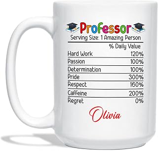 Professor Nutrition Facts Mug, Personalized Professor Gifts, Professor Mug, Custom Name Mugs Gift for Teacher, Professor, College University Lecturers, Professor Coffee Mug, White Cup 11oz, 15oz