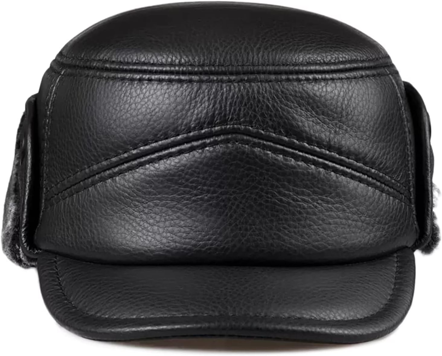 Leather Aviator Cap Trapper Hat with Ear Flaps Warm Winter Baseball Cap Cycling Skiing Hunting Bomber Hat Faux Fur Trucker Hat Military Cap for Men,B-XXL