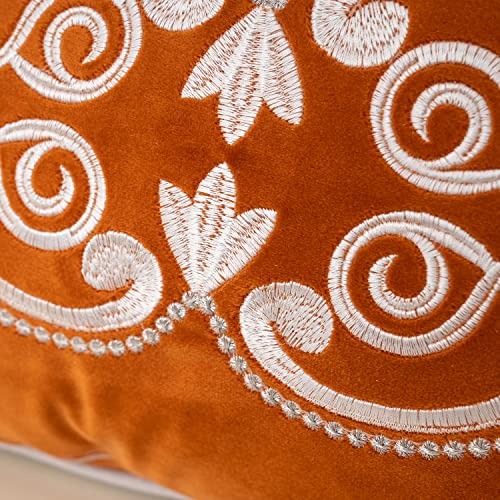 Aeckself 12 X 20 Inch European Cushion Cover Luxury Velvet Home Decorative Embroidered Floral Lumbar Pillow Case Pillowcase For Sofa Chair Bedroom Living Room, Orange And White 30 X 50Cm #TOP4