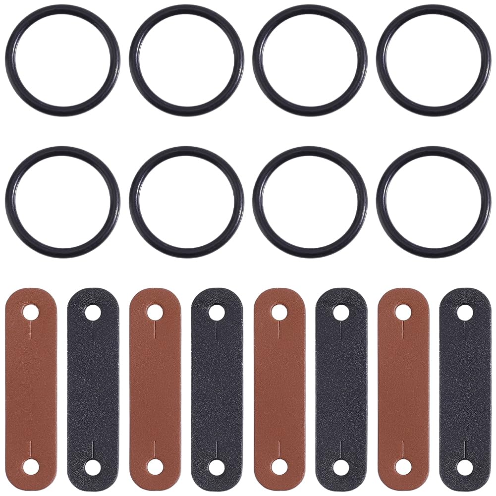 CALFOVERA 16PCS 2 Colors Peacock Safety Stirrup Rubber Rings Genuine Leather Tabs Replacement Set Durable Spare Leather Clips Loops Rubber Bands for Equestrian Horse Riding