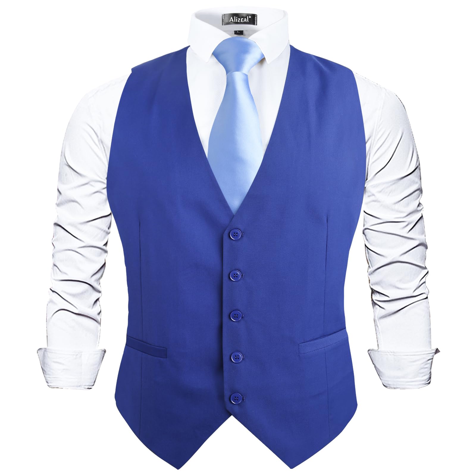 Alizeal Mens Classic Solid Suit Vest Regular Fit Tuxedo Waistcoat