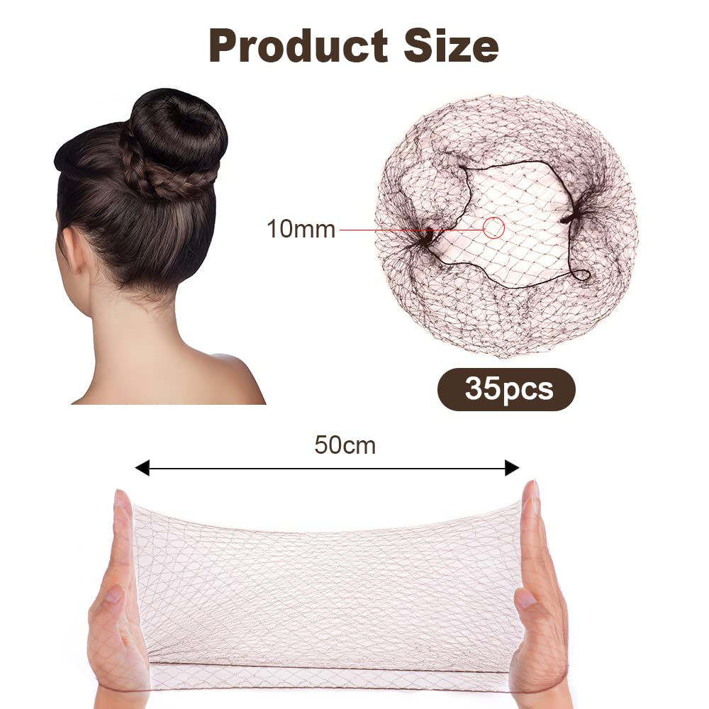 URAQT Redecilla Pelo 35pcs Moño Ballet Niña Borde Elástico Nylon Accesorio Peinado Café Marrón