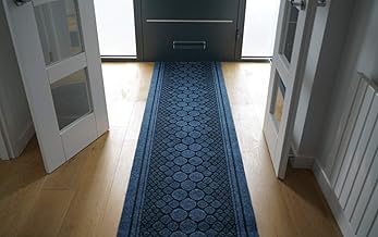 Cork Non Slip Hallway Runner - Stair Runner - Custom Long Length Hard Wearing Rubber Back Entrance Pebble Design Mats - Kitchen Runners, Blue, Length: 7 ft(213.36cm)