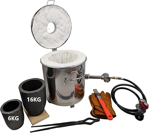 Miniatura 7 de Horno de fusión de metal de gas de un solo quemador de 35.3 lbs (35 libras) Fundición2 Crisoles Molde de fundición de Tong Forja de gas Negro