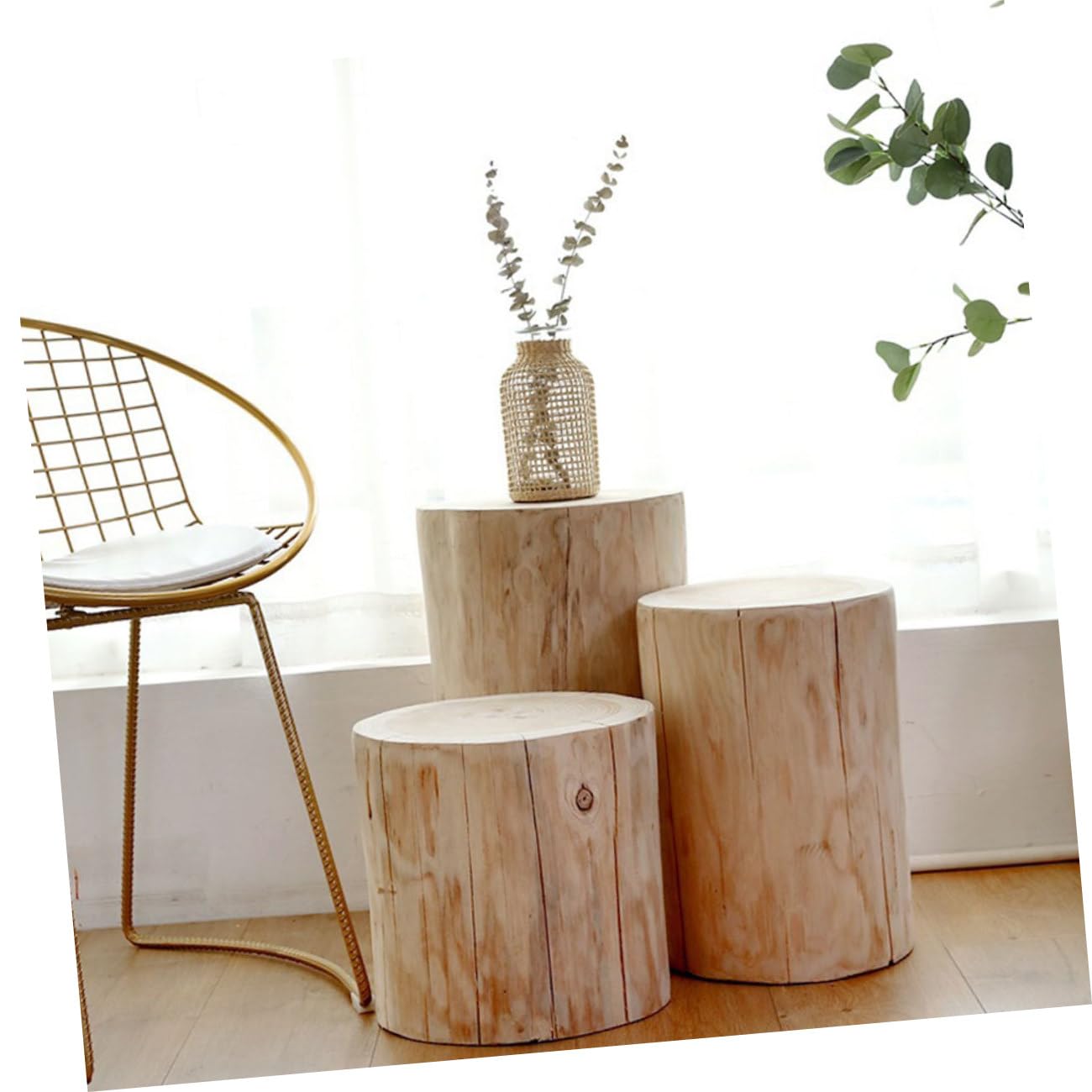 Mikikit Sgabello in Legno Massello Beige Multiuso senza Bave, Piccolo Sgabello Decorativo come Porta Candele o Espositore Artigianale