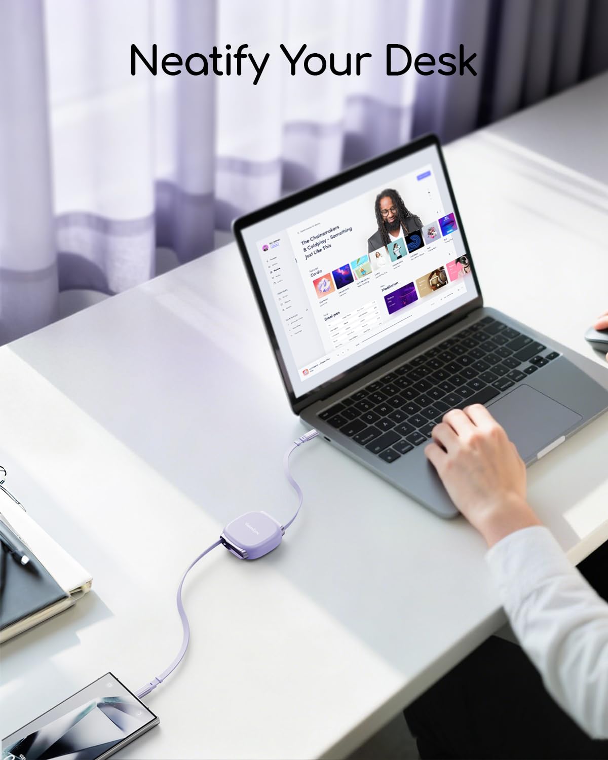 240W USB C to USB C Cable,PD3.2 Retractable USB C Cable with Magnetic Slot for Travel,Car,5 Preset Length,Fast Charging for iPhone 17/16/15,iPad,MacBook,Galaxy S25/24,Purple,3.3ft,2pack