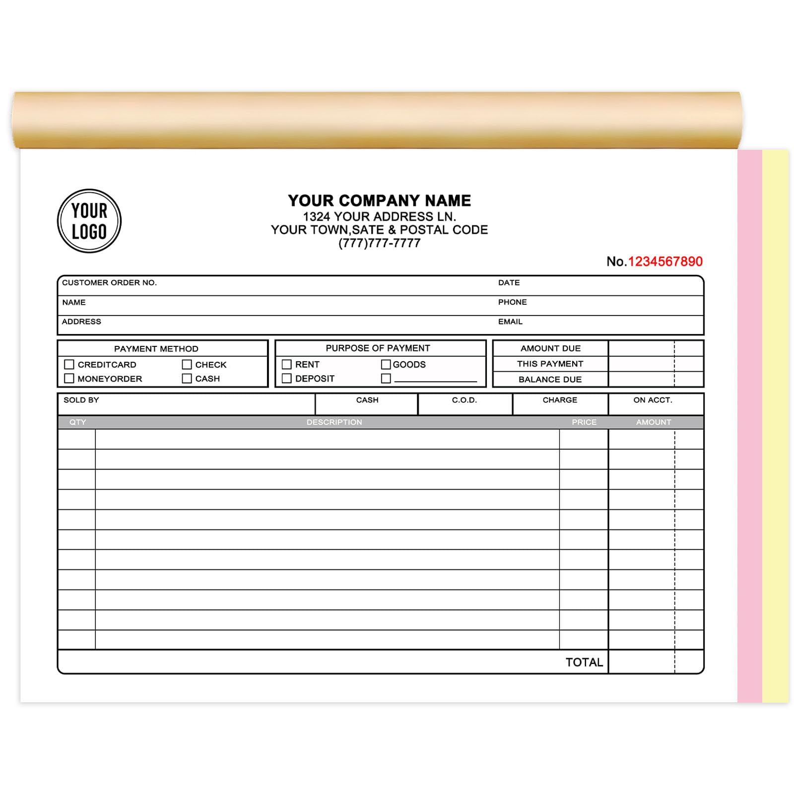 Custom Invoice Book with Logo 100 Set Personalized Receipt Books Customized Invoices for Small Business 3 - Parts Carbonless Duplicate Invoice Forms NCR Books — image 1