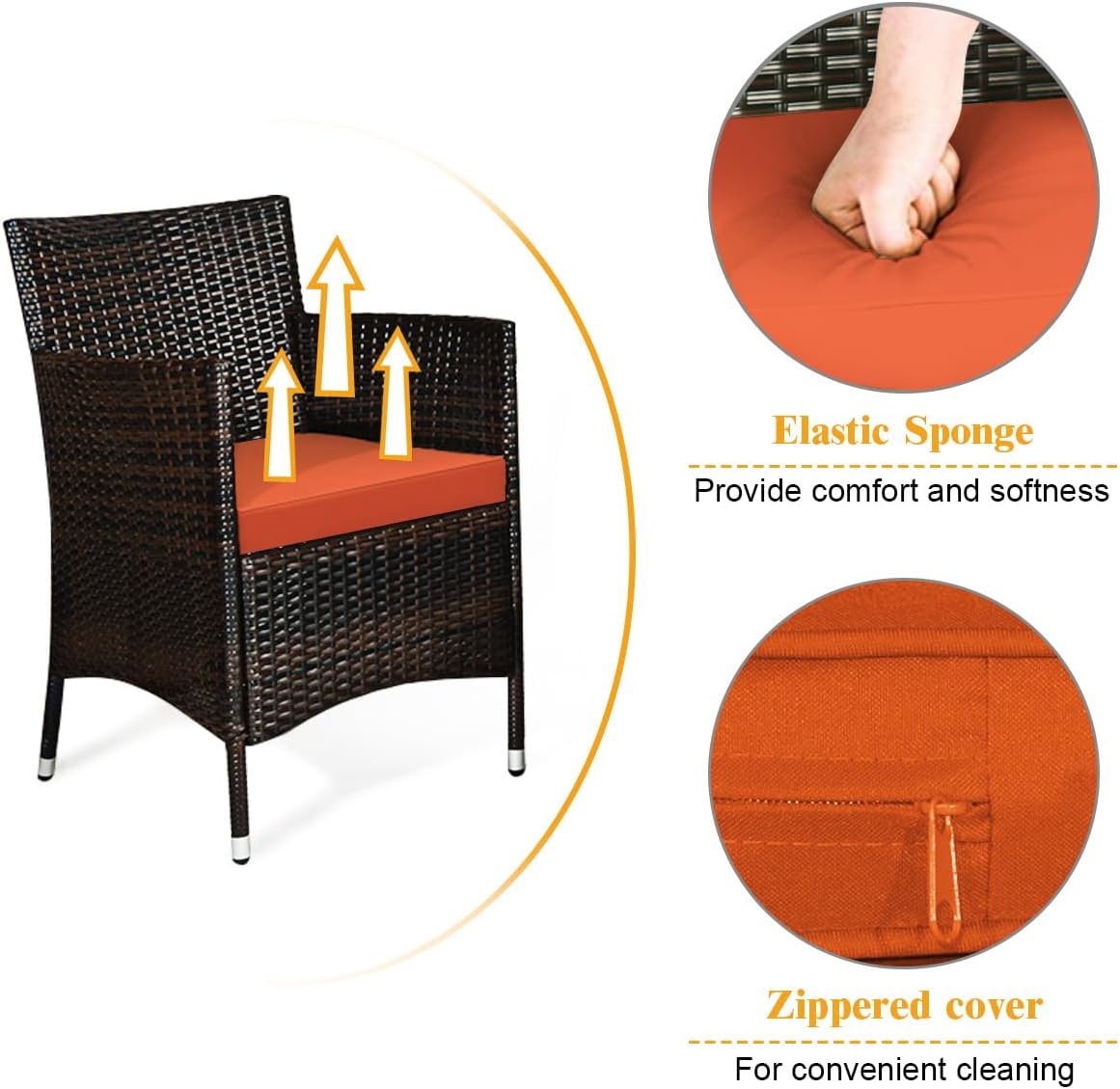 Tangkula 4 Pieces Patio Rattan Conversation Set, Outdoor Wicker Furniture with Tempered Glass Coffee Table & Thick Cushion, Rattan Chair Wicker Set for Garden, Lawn, Poolside and Backyard (1, Orange)