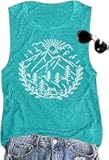 Women Hiking Camping Outdoor Tank Top Summer Mountain Nature Funny Graphic Print Round Neck Workout Athletic Sleeveless Tops