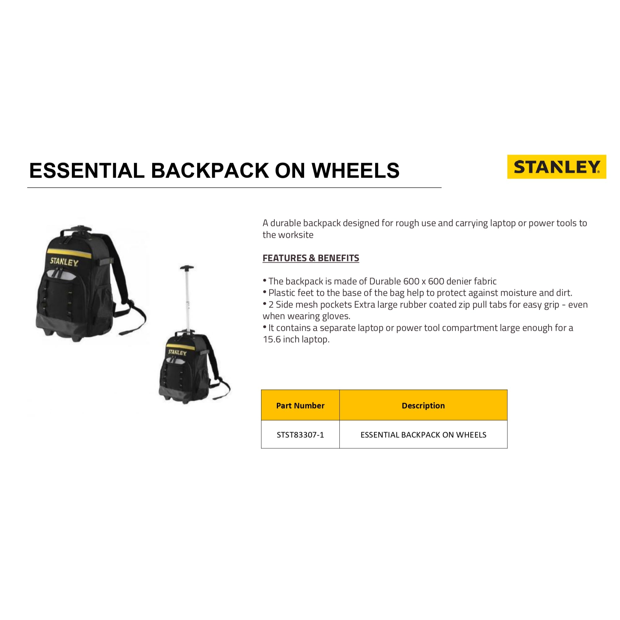 ‎STANLEY, Zaino con ruote porta utensili essenziali. STST83307-1