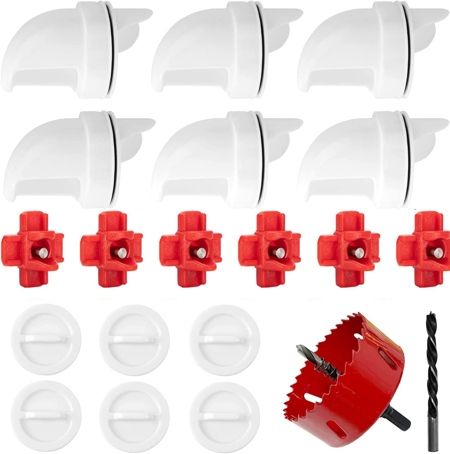Mangiatoia per polli fai da te, mangiatoia professionale per pollame, alimentatore automatico per polli in PVC alimentato a gravità con copertura a 6 porte e sega a tazza, 8 beccucci (rosso),