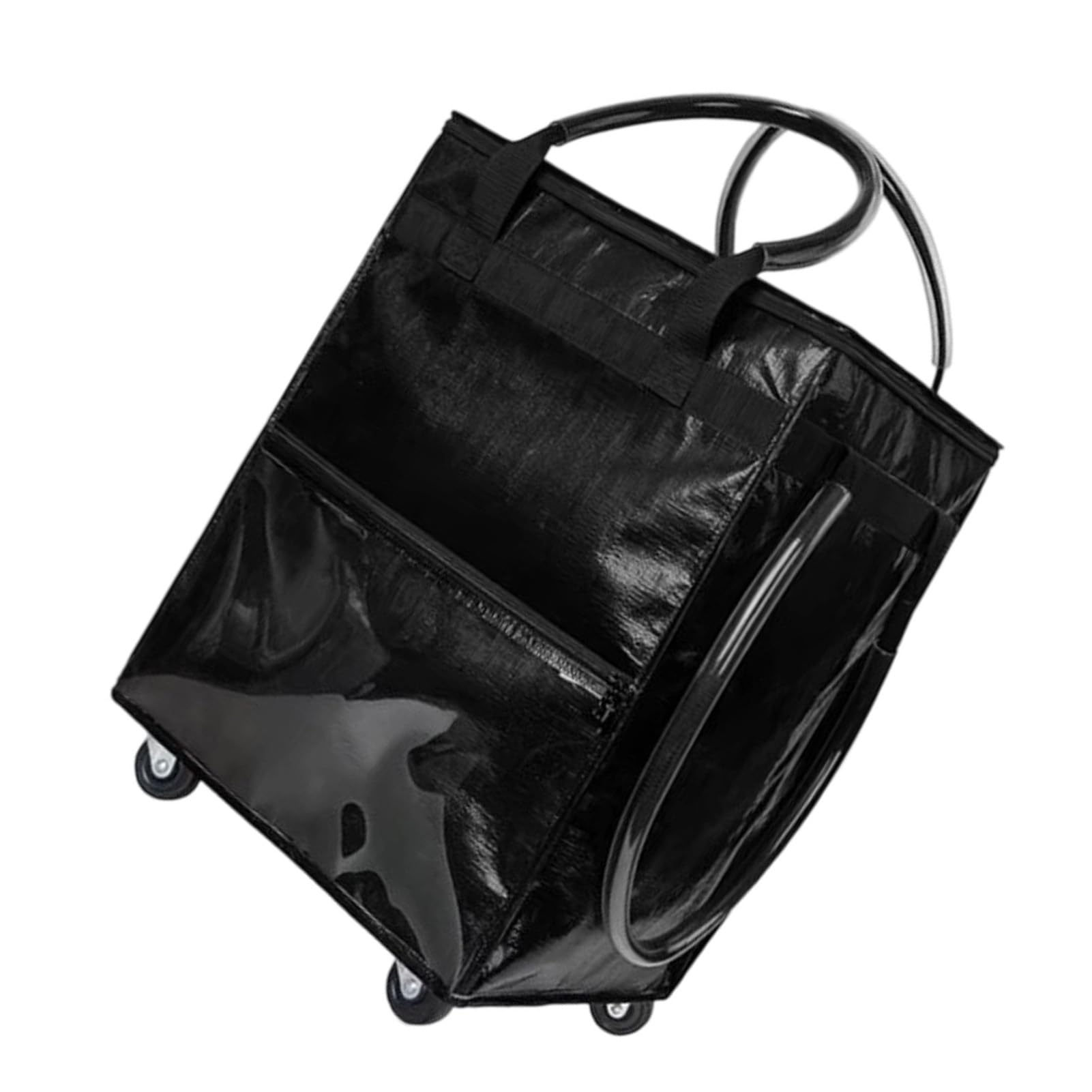 Einkaufs-Rolltasche, Schwarz, Großes Fassungsvermögen, Polyester, Wasserdicht, Wiederverwendbare Einkaufstasche mit Rollen, Griff für Camping, Reisen, Fitnessstudio (BLACK)