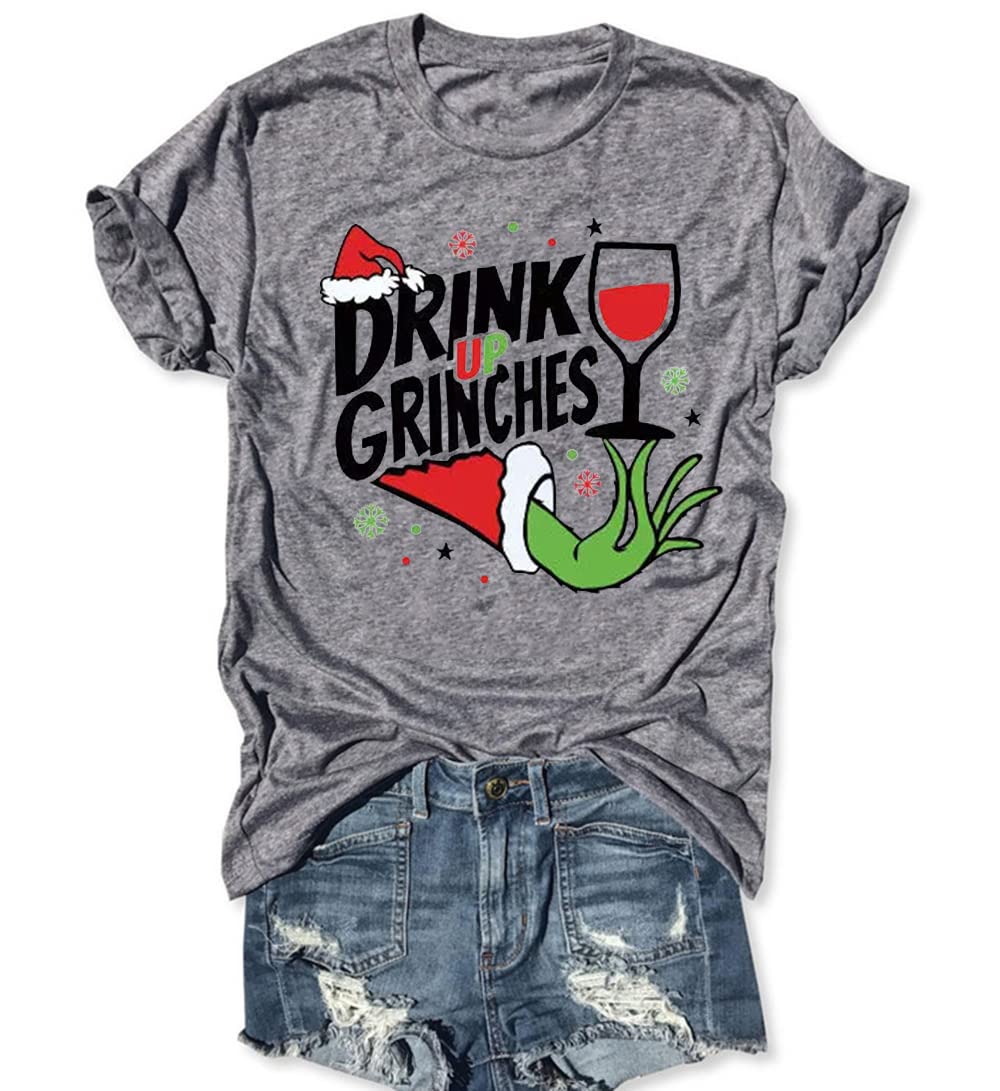 Christmas Tshirt Women Xmas Party Tee Tops Funny Cute Graphic Holiday Shirt Casual Letter Print Shirt Tees