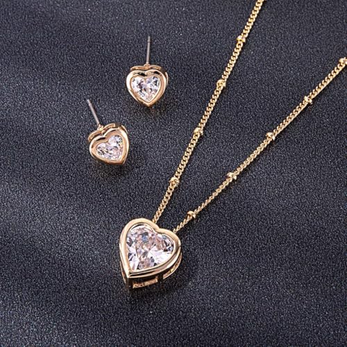 EVEVIC Austrian Crystal Heart Pendant Necklace Earrings for Women 14K Gold Plated Hypoallergenic Jewelry Set3