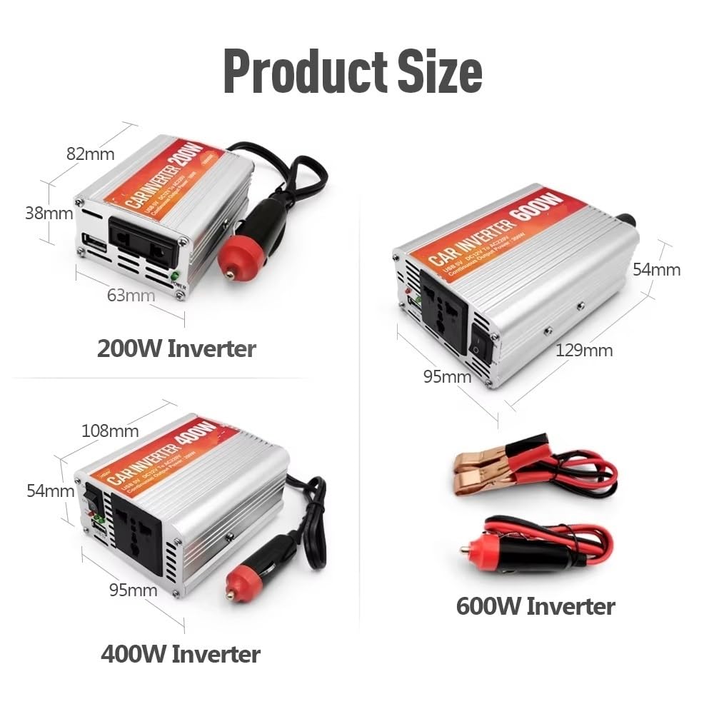 Inverter di Potenza Per Mini Inverter Per Auto 200W 400W 600W Inverter Di Potenza A Onda Sinusoidale Modificata Da CC 12V A CA 220V 50Hz Con Trasformatore(200W)