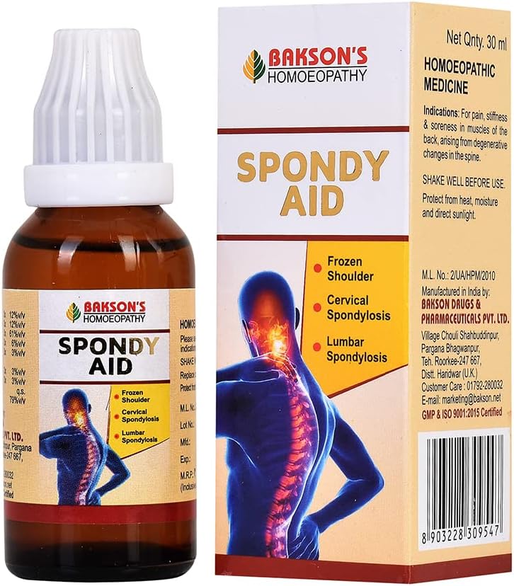 Dr. Bakshi's Bakson's Homoeopathy Spondy Aid Drops | Helps In Reducing Pain, Stiffness & Soreness In Back Muscles | Reduces Stiffness & Radiating Pain Associated With Cervical and Lumbar Spondylosis, 30 ml