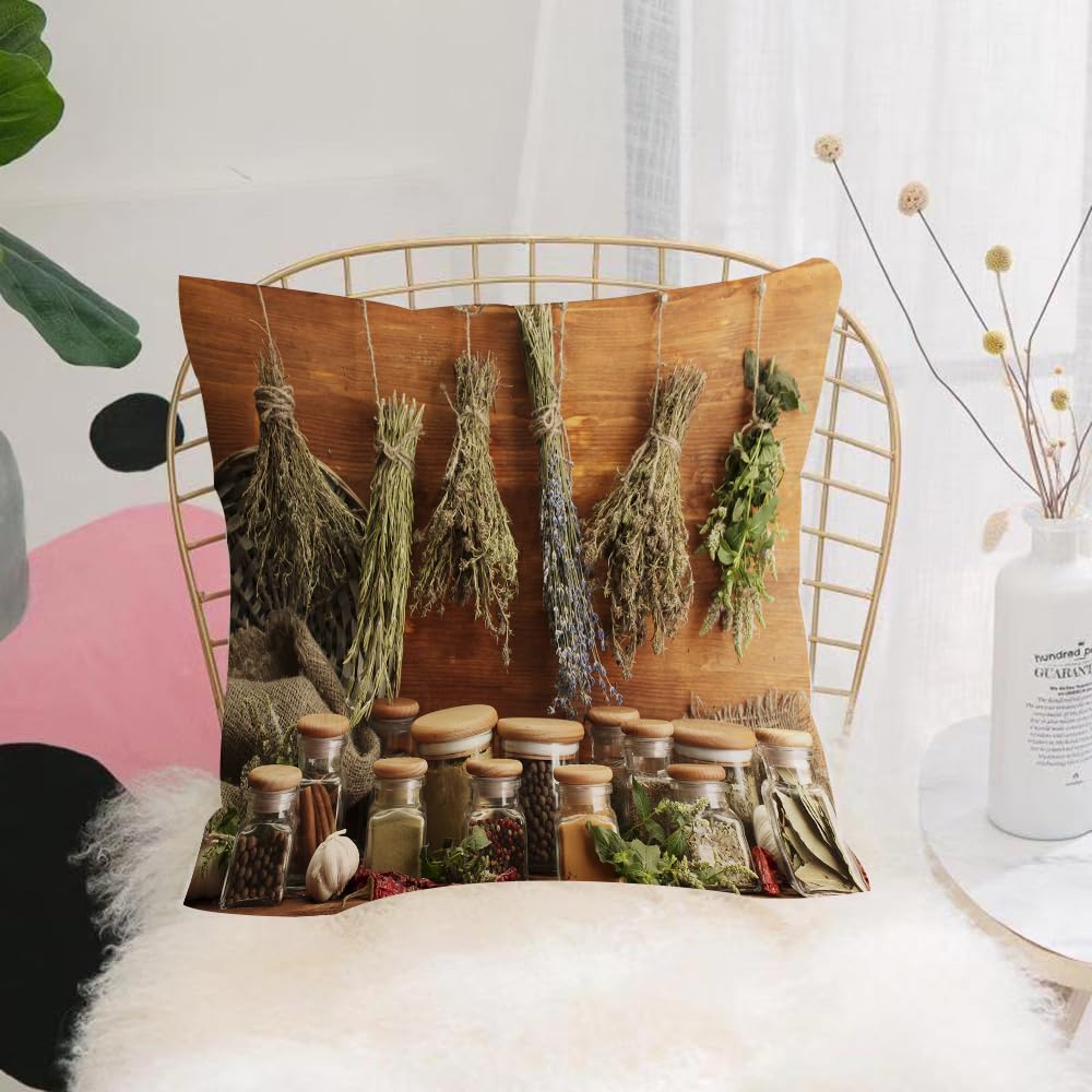 HYOSXW Cushion Cover,Throw Pillow Case Home Decorative for Living Room Bedroom Sofa Chair 16X16 Inch,dried herbs spices and and pepper on wooden background,Pillowcase 40X40cm
