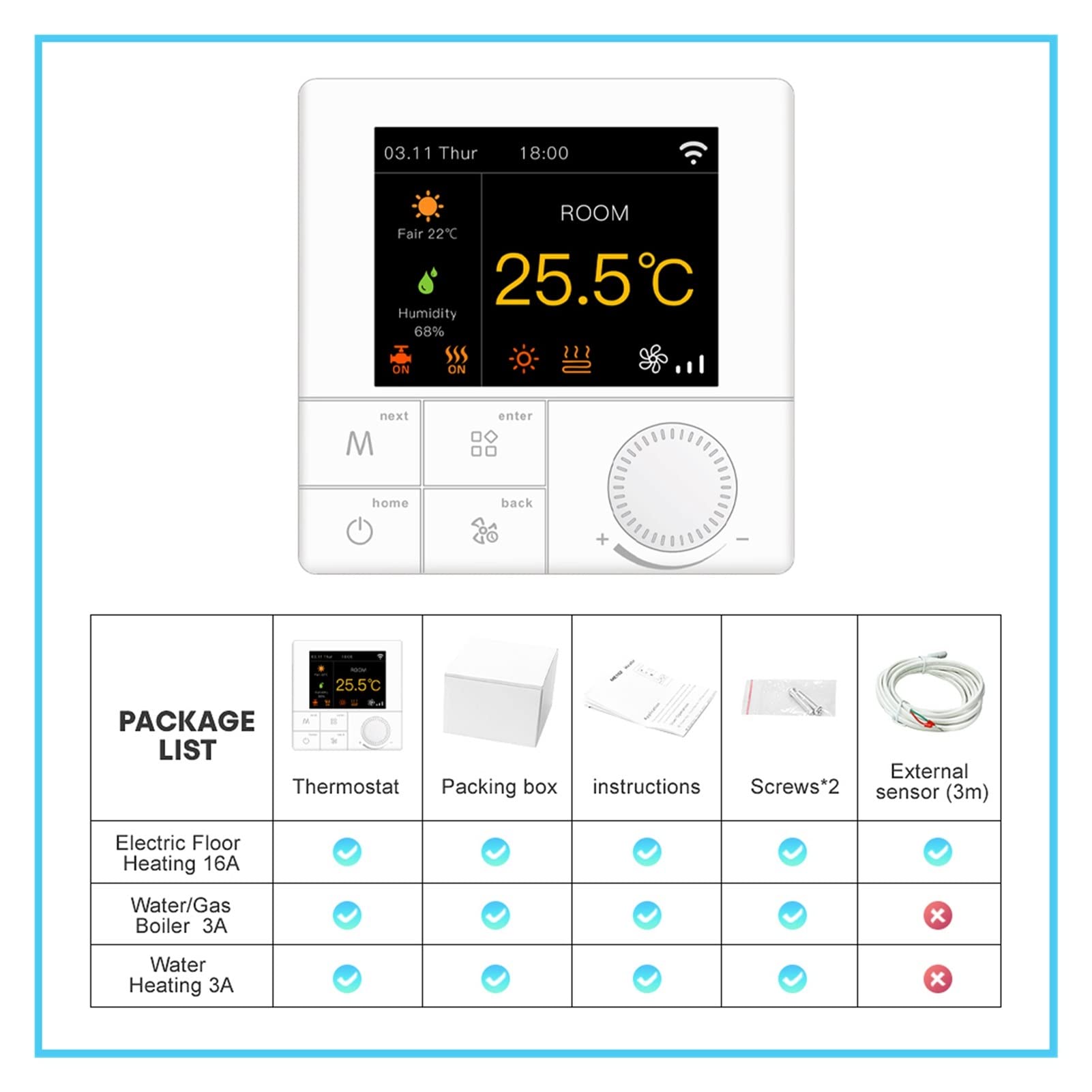 Czujnik termometru, Smart WIFI Termostat Regulator temperatury wody Elektryczny Kocioł gazowy Kompatybilny z Tuya Aplikacja(Water Heating)