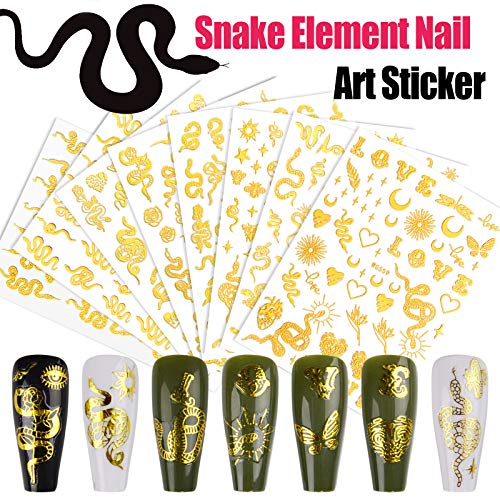 Schlange Nagelkunst Aufkleber, EBANKU 8 Blätter 3D Selbstklebende Nagel Abziehbilder mit Schlange Design Nagelkunst… – Bild 3