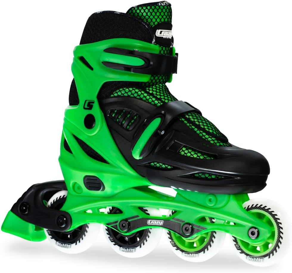 Crazy Skates Adjustable Inline Skates Adjusts to fit Across Four Show Sizes