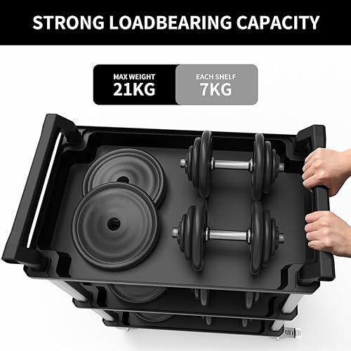 Miniatura 3 de Carrito utilitario rodante de 3 niveles con ruedas, carrito de herramientas de garaje portátil para almacén, oficina, hogar, carrito de servicio de