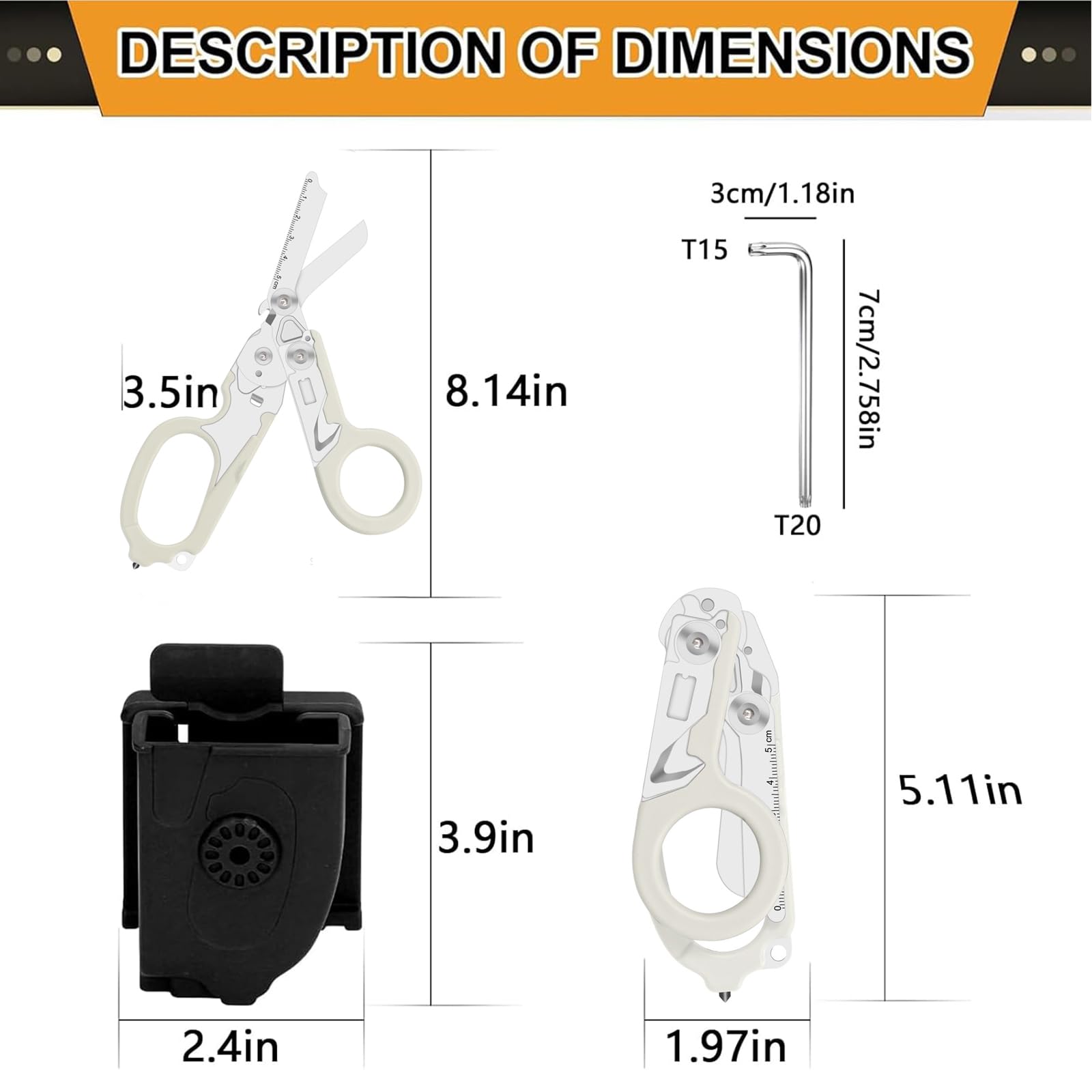 Ciseaux de sauvetage Ciseaux Traumatologiques Ciseaux de Traumatologie Pliables 6 en 1 Ciseaux D'urgence Pour Services Professionnels De Sauvetage, Camping En Plein Air (Blanc)