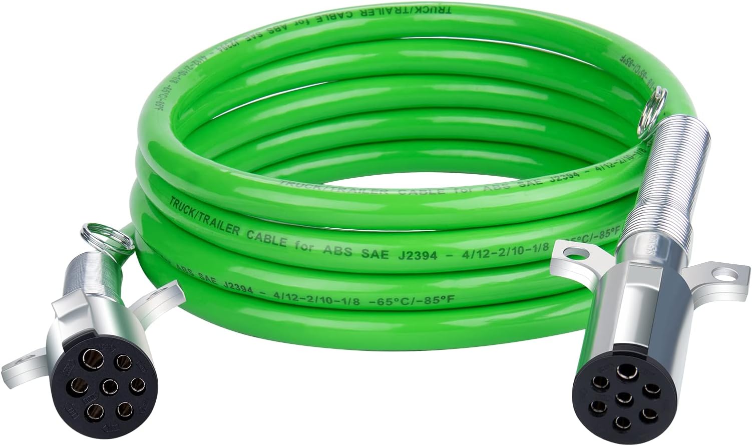 CheeMuii 7 Way Trailer Cord 12 FT ABS Electrical Power Cord Heavy Duty Green Straight Power Wire Cable for Semi Trucks Trailers Tractors