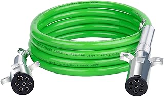 7 Way Trailer Cord 12 FT ABS Electrical Power Cord Heavy Duty Green Straight Power Wire Cable for Semi Trucks Trailers Tractors