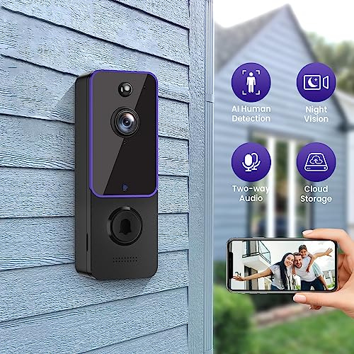 guggre Wireless Video Doorbell with Chime Ringer, Enhanced Security with AI Human Detection, 2-Way Audio, HD Night Vision, AES-128 Cloud Storage, Real-Time Alerts, Smart Home Protection (Purple) - Image 6