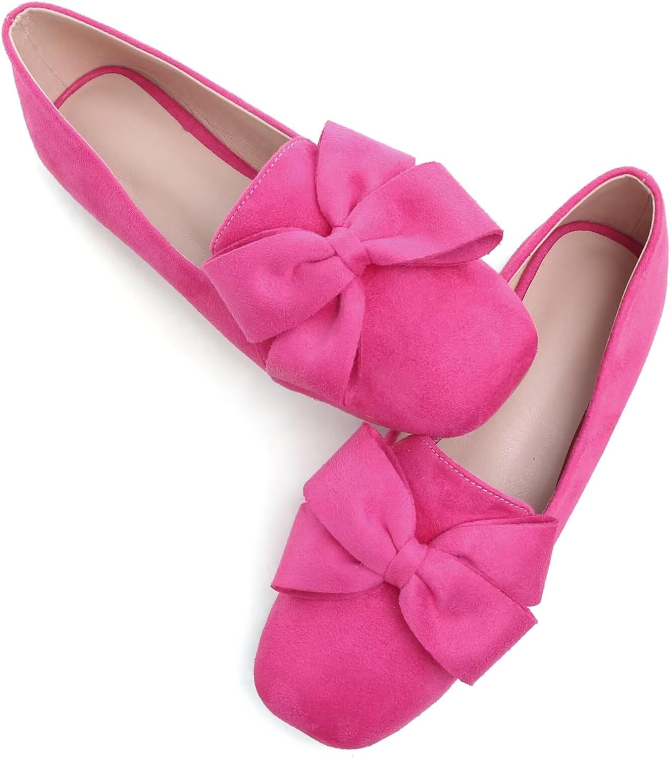 SAILING LU Women's Faux Suede Square Toe Ballet Flats Bowknot Shoes Women Dressy Comfortable Slip-On Loafers Ballerina Flats