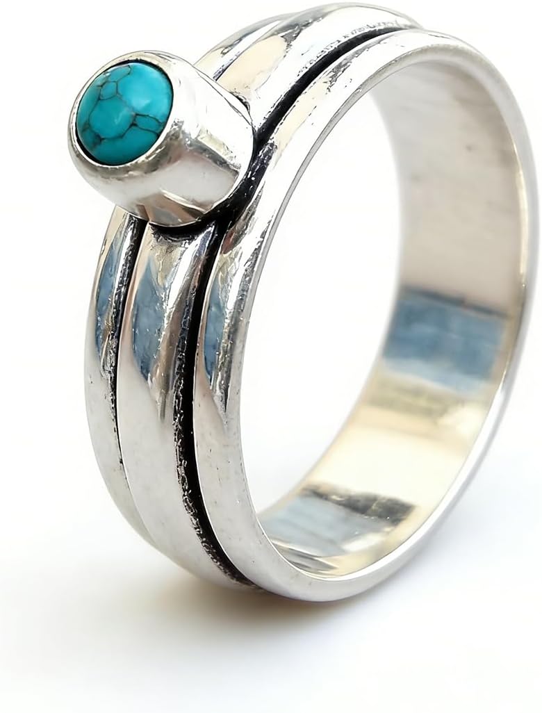 Vintage Round Synthetic Turquoise 925 Sterling Silver Ring Band Engagement Wedding Promise Bands with Blue Turquoise Stackable Multilayer Rings for Her 6# Vintage Round Synthetic Turquoise 925 Sterling Silver Ring Band Engagement Wedding Promise Bands with Blue Turquoise Stackable Multilayer Rings for Her 6#