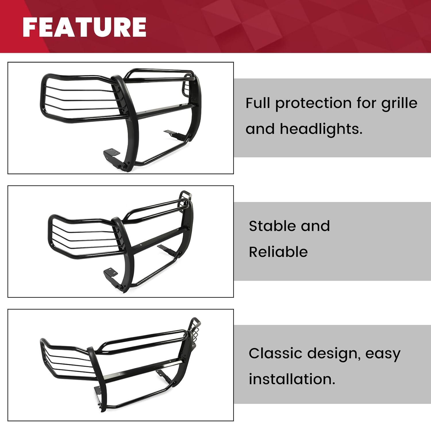 HECASA Brush Guard Compatible with 2003-2017 Ford Expedition Bull Bar Front Bumper Grill Grille Guard Protector Brush Push Bar Black Steel Powder Coated